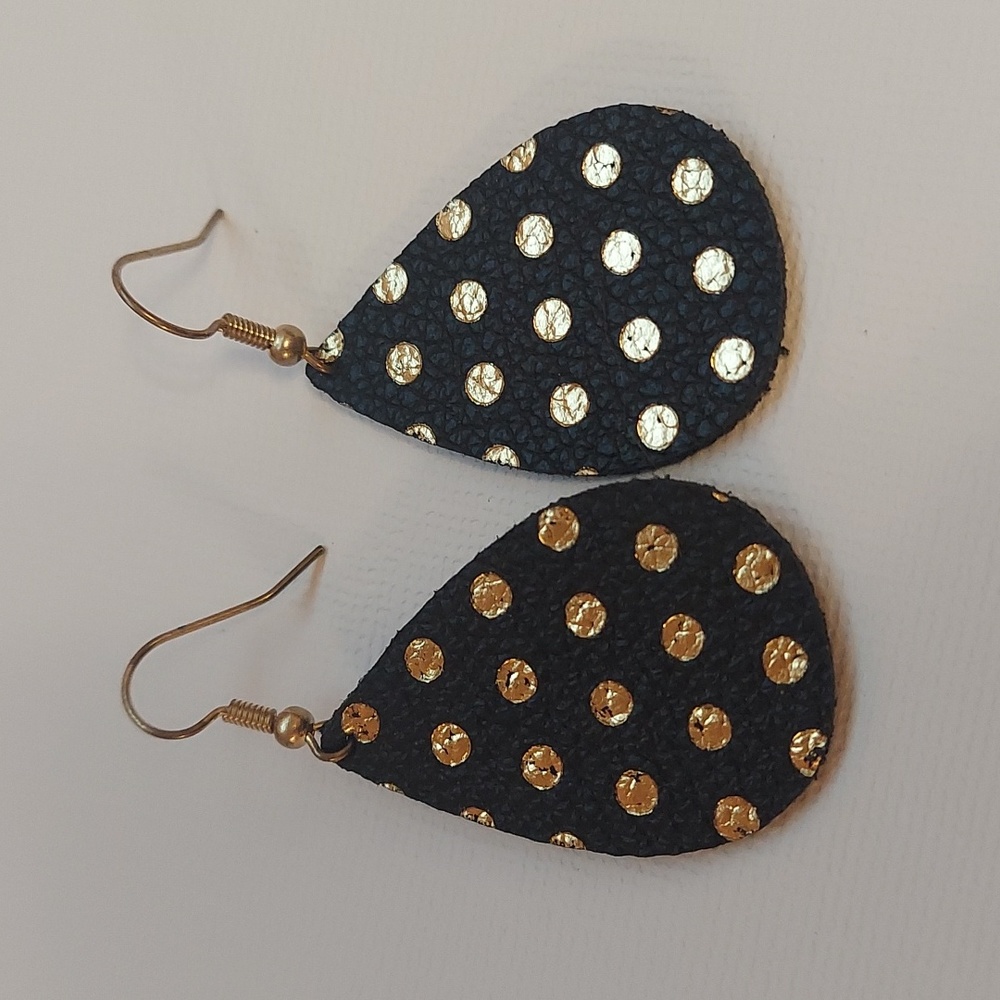 Black and Gold Leather Earrings